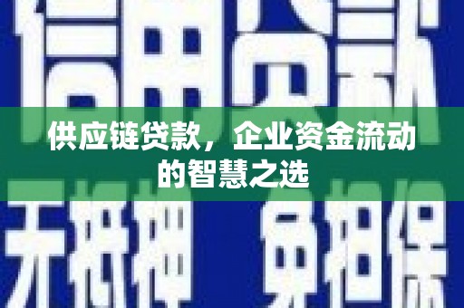 钦北供应链贷款，企业资金流动的智慧之选