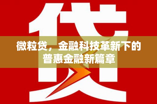 钦北微粒贷，金融科技革新下的普惠金融新篇章